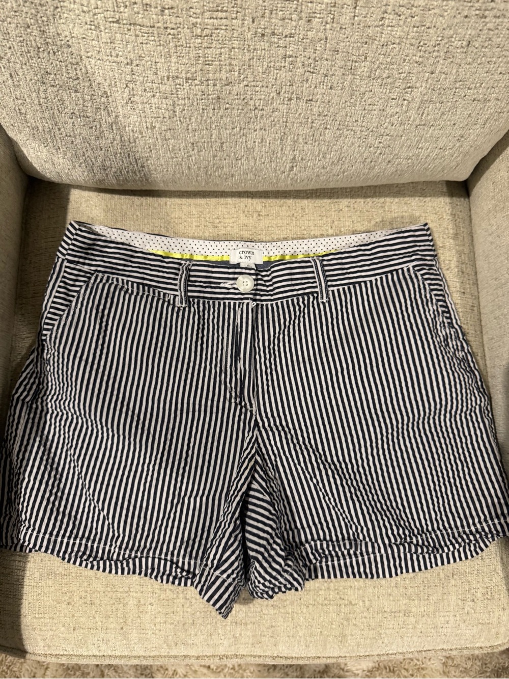 crown & ivy Navy and White Striped Cotton Bermuda Shorts